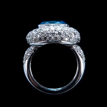 A RING, topaz c. 2.70 ct and 117 brilliant cut diamonds c. 1.75 ct.