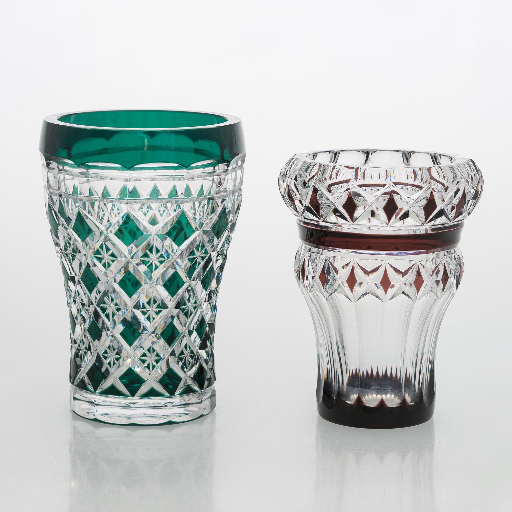 A set of two glass vases, Val Saint Lambert,  signed, Belgium second half of the 20th century.