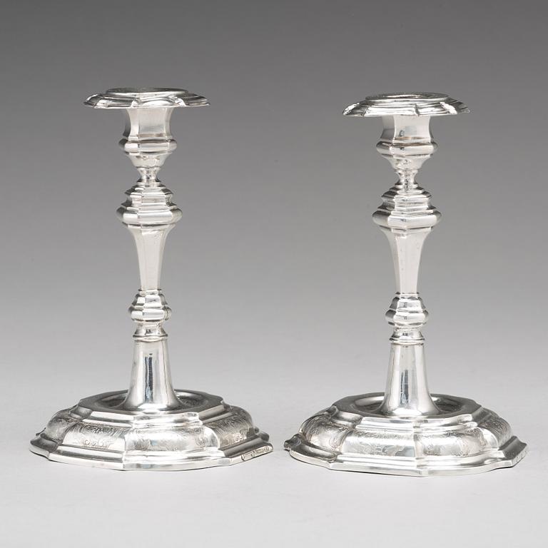 A pair of Swedish 18th century silver candlesticks, mark of Lucas von der Hagen, Stockholm 1728.