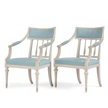 A pair of late Gustavian open armchairs by A. Hellman the Younger (master in Stockholm 1793-1825).