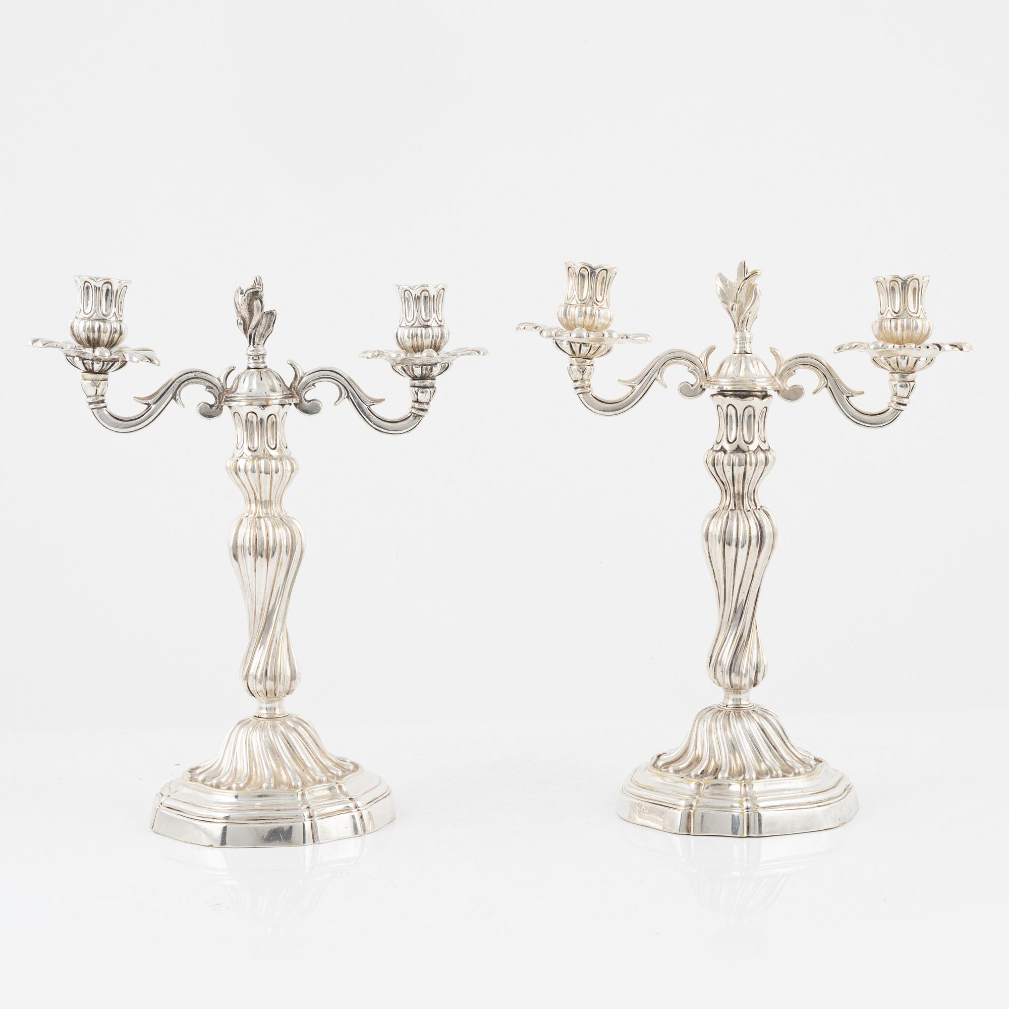 A pair of silverplated candelabras, Louis XV, 18th Century.