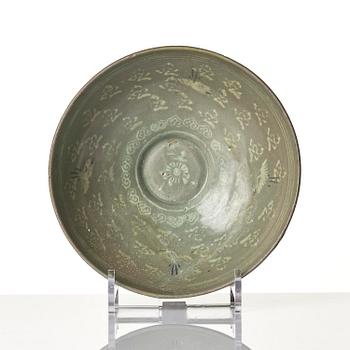 Two inlaid celadon stoneware bowls, Korea, Goryeo dynasty (13th century).
