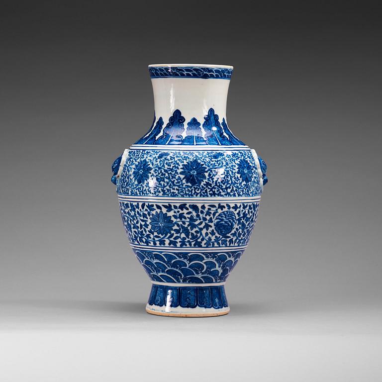 A large blue and white vase, China, presumably Republic, 20th Century, with Wanli six character mark.