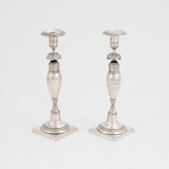 A pair of late empire silver candlesticks, probably Berlin, Germany mid 19th century.