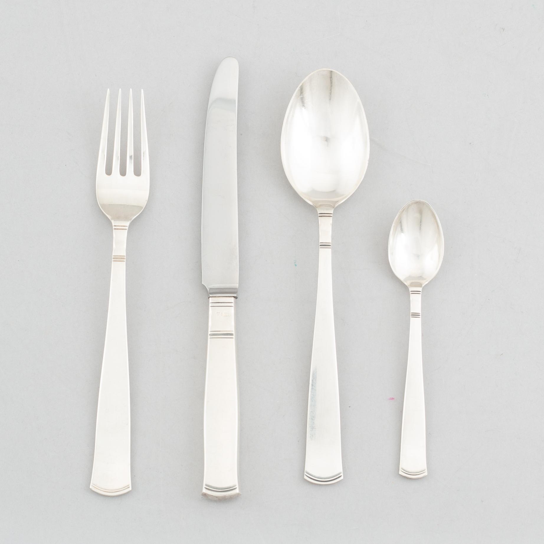 Jacob Ängman, bestickservis, 44 delar, silver, modell "Rosenholm", GAB, Stockholm, bl.a. 1965.