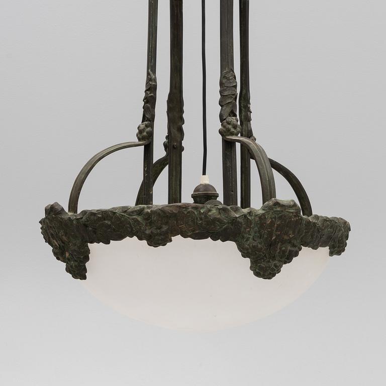 An Art Noveau celing lamp, early 20th century, attributed to Alice Nordin fo Böhlmarks.