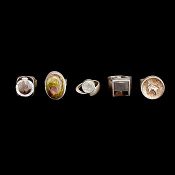 RINGAR, 5 st, silver, 1960-/70-tal. Vikt ca 45 g.