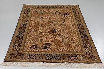 A RUG, silk Qum, around  207 x 132  cm.