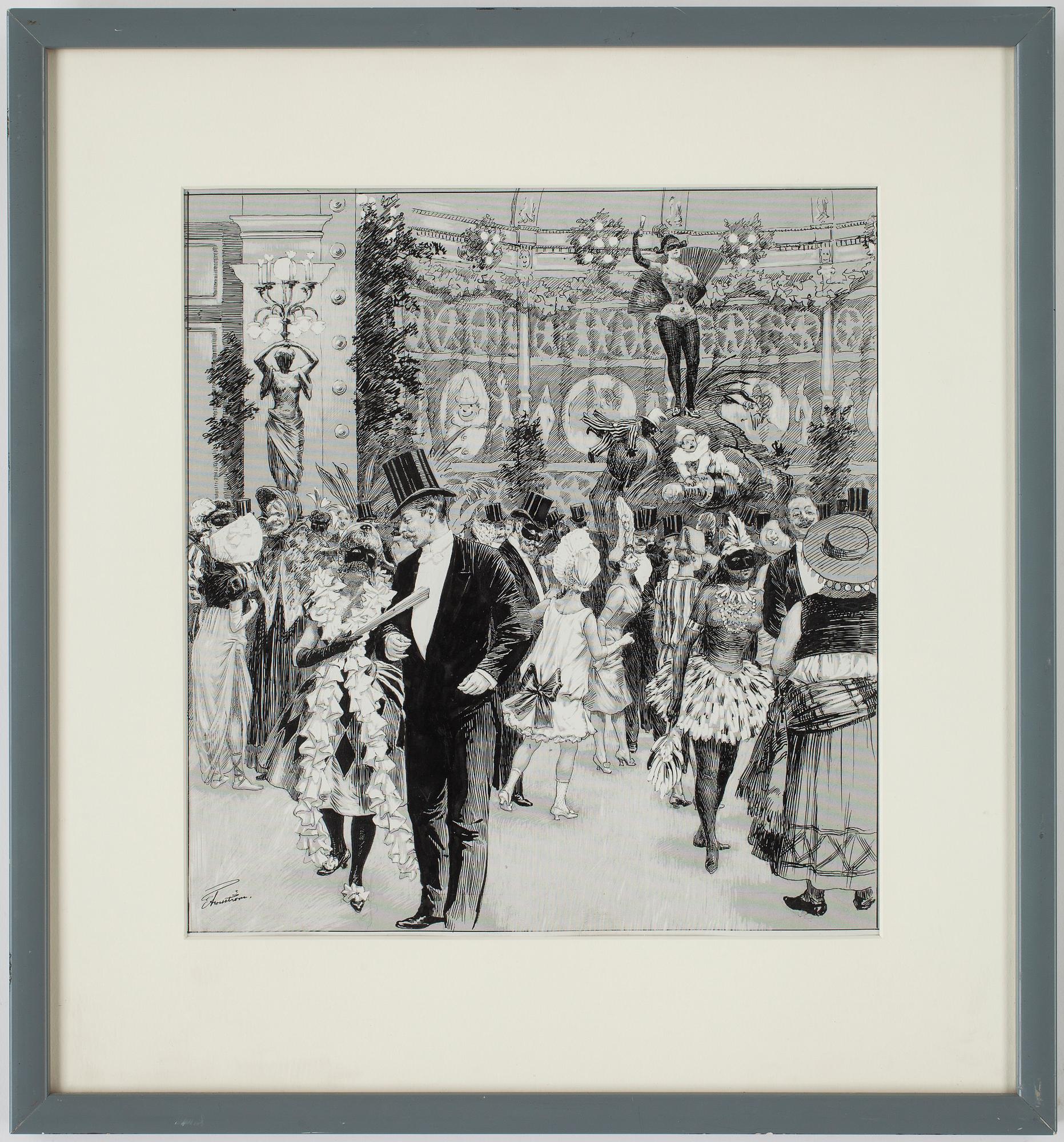 EDVARD FORSSTRÖM, tusch och skrapkartong, signerad E. Forsström.