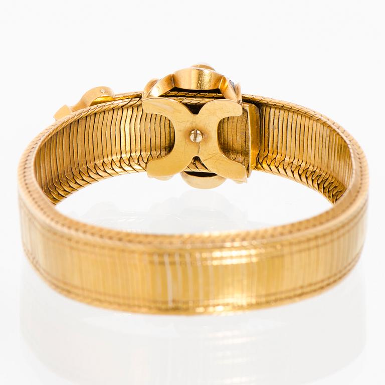 ARMBAND, emalj, pärlor, 18K guld, sent 1800-tal.