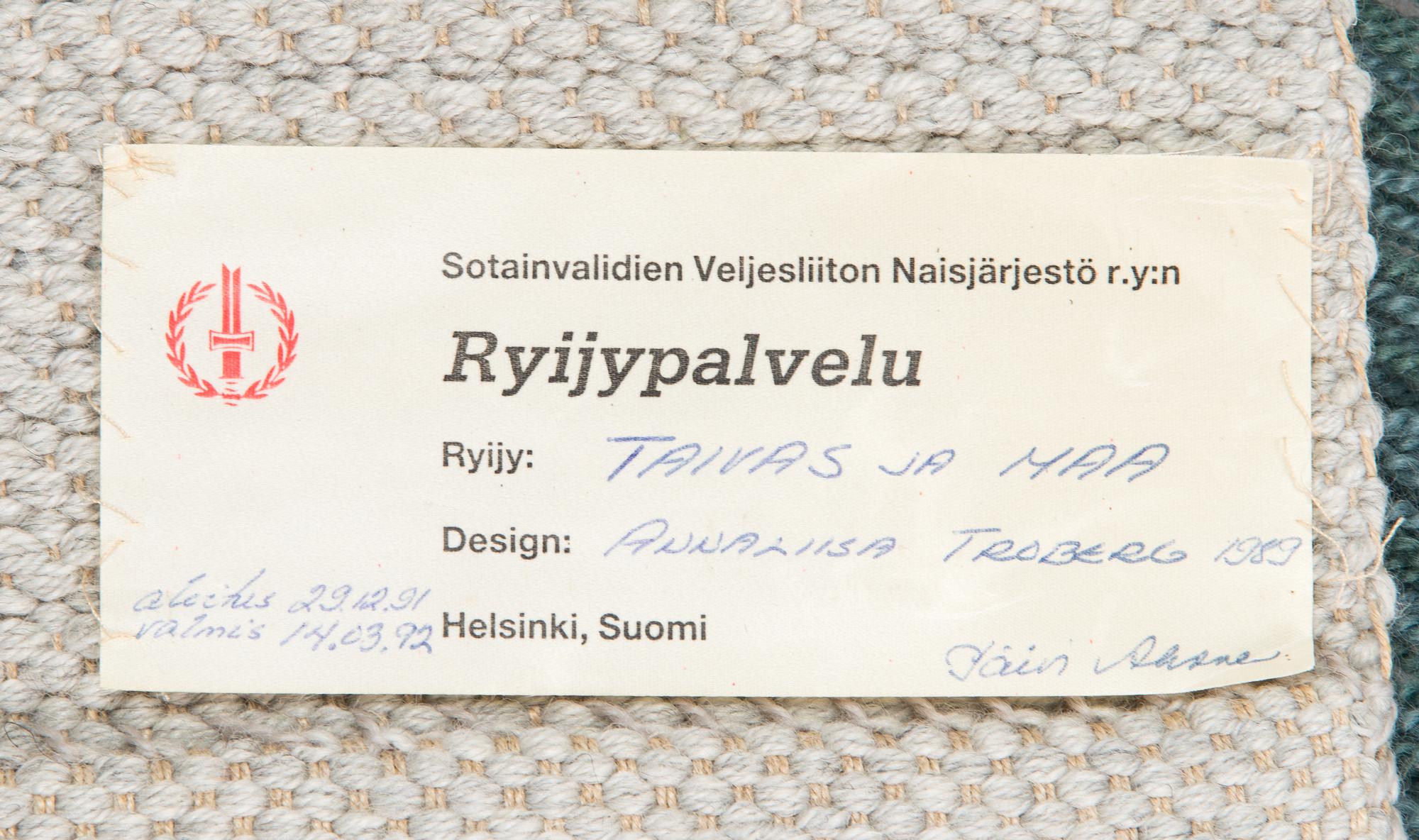 Annaliisa Troberg, A Finnish long pile rya rug, for Ryijypalvelu. Circa 80 x 115 cm.