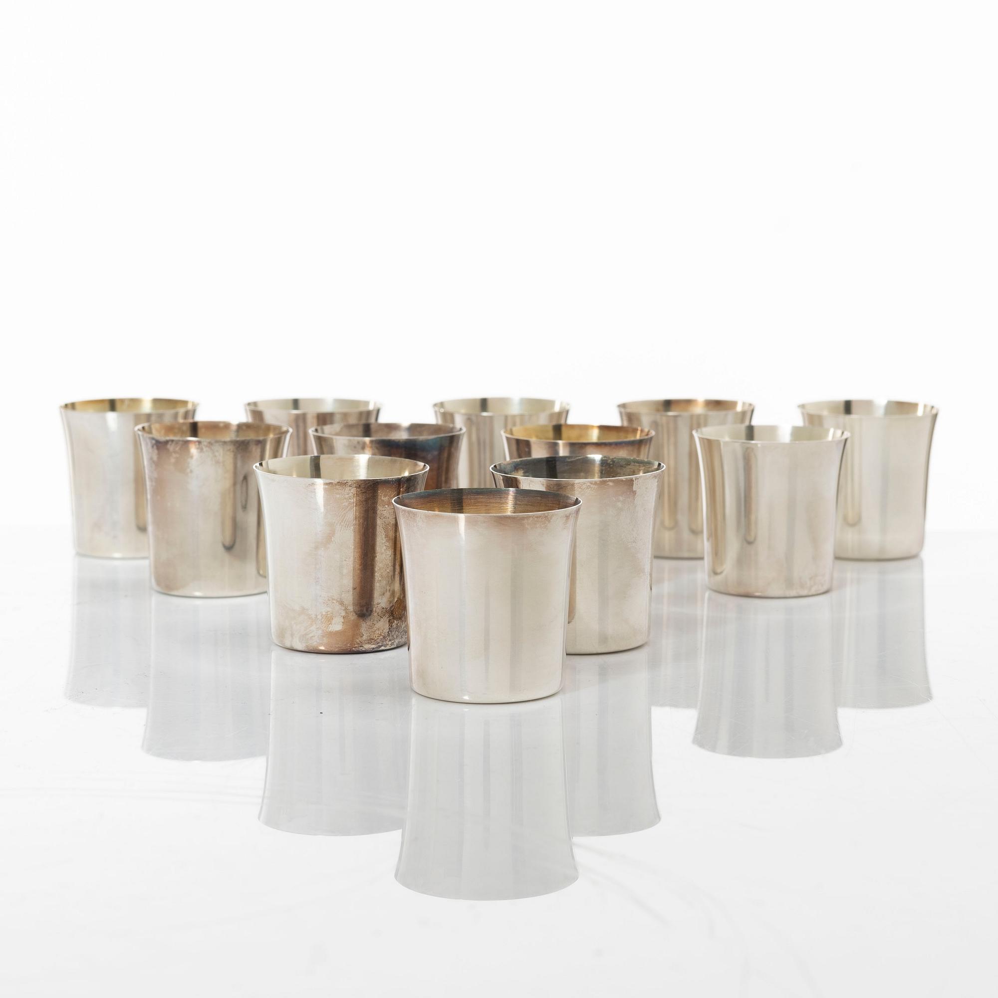 Guldsmedsaktiebolaget (GAB), a set of twelve silver beakers, Stockholm and Eskilstuna, some 1981.