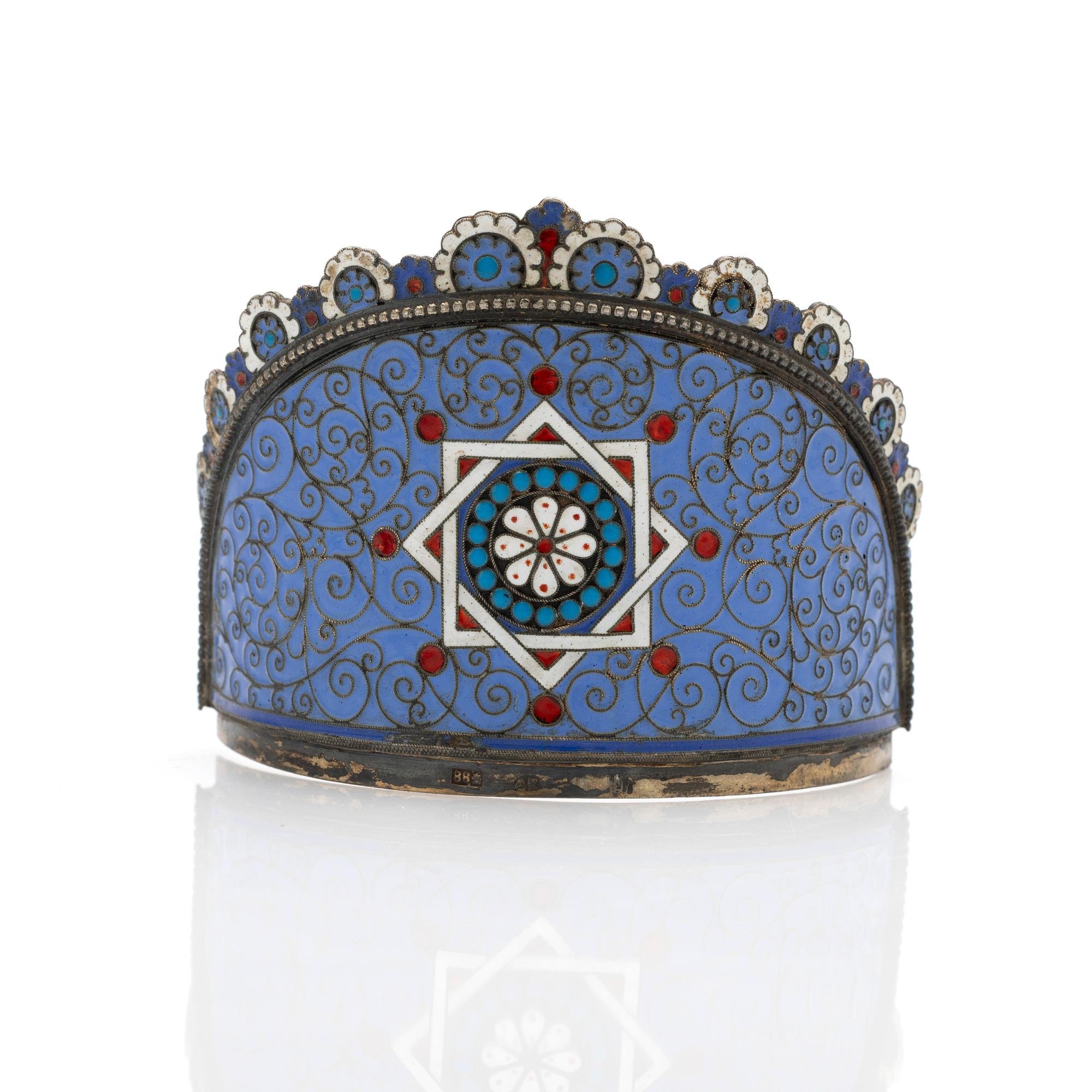 Bridal crown, possibly, silver and enamel, Russia, early 20th century.