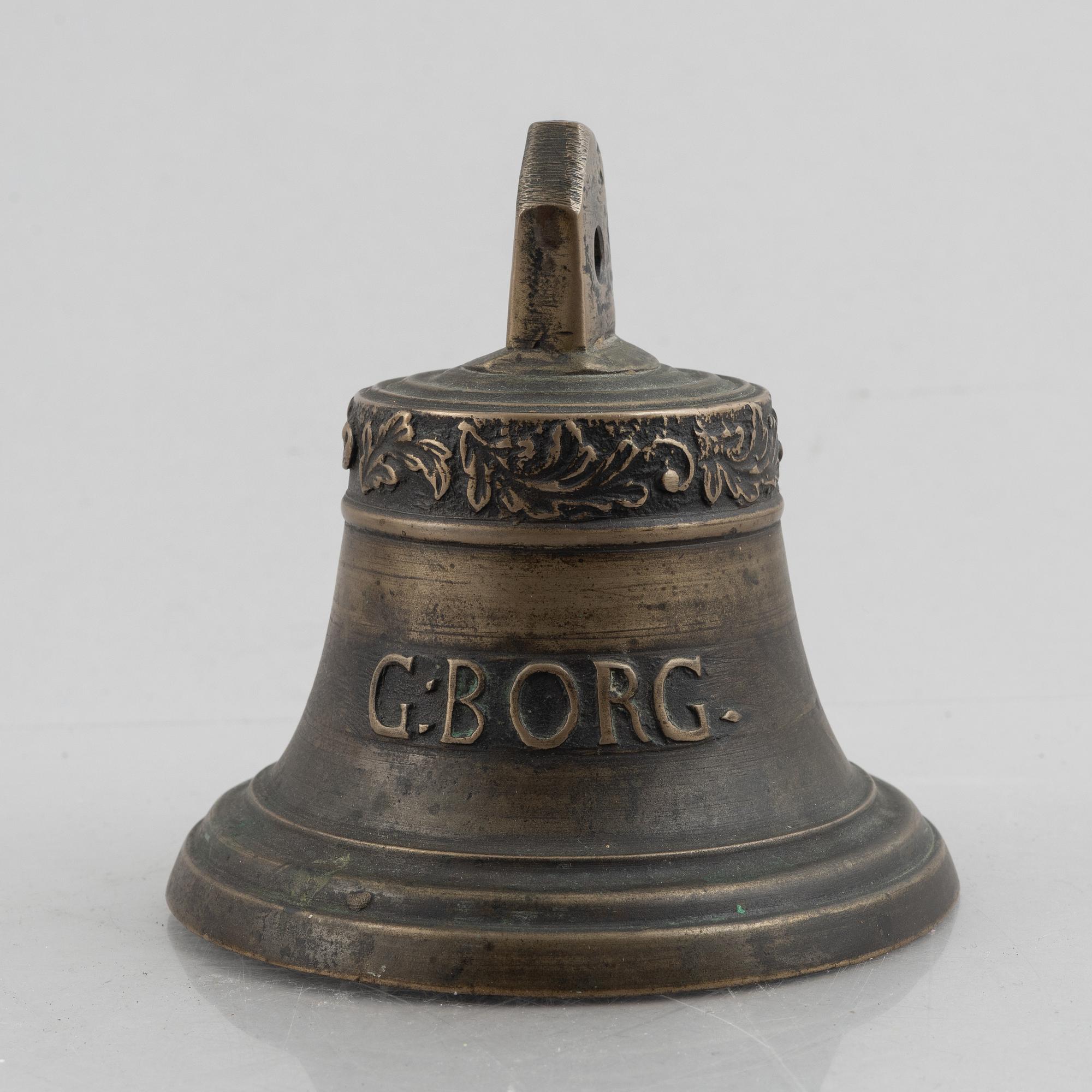 A bronze bell, marked Gothenburg, Sweden, an dated 1781.