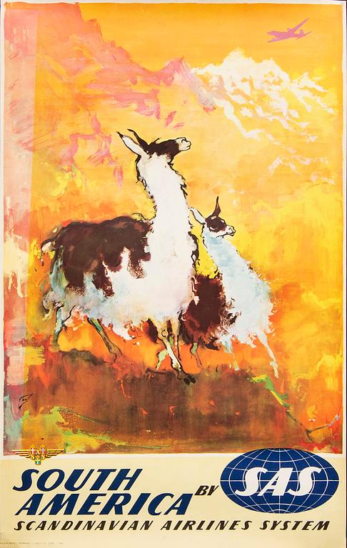 Otto Nielsen,  a vintage poster 'South America by SAS Scandinavian Airlines System, circa 1958.