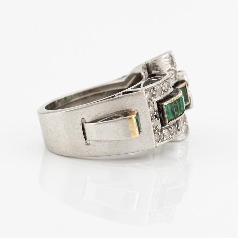 Ring, platinum with emeralds and diamonds.