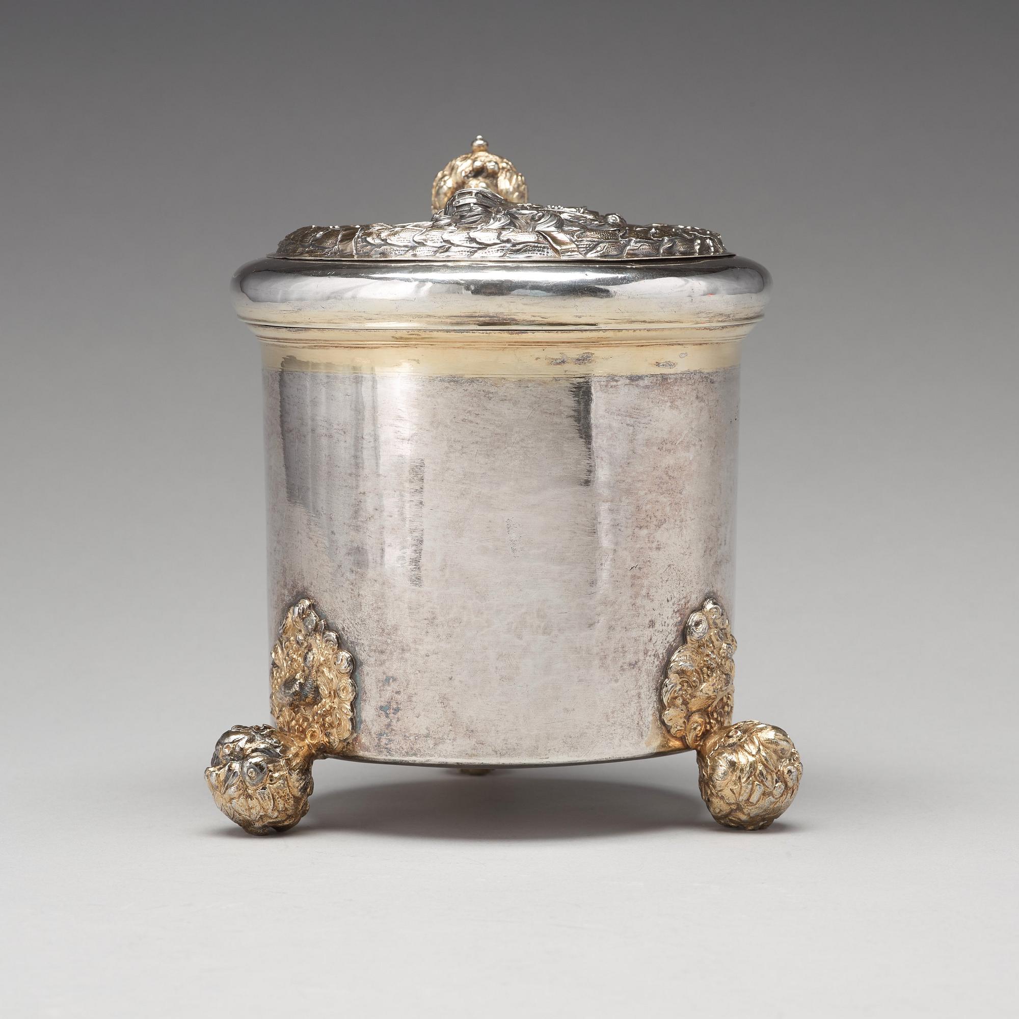 Johan Hansson Teelning, dryckeskanna, silver, (verksam i Norrköping 1661-1711), före 1700, barock.