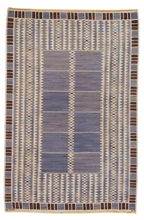 Barbro Nilsson, a carpet, "Salerno blå", flat weave, ca 312 x 201,5-205,5 cm, signed AB MMF BN.