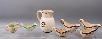 SERVISDELAR, 7 st, "Pyro Brun" samt "Pyro Grön", Wilhelm Kåge, Gustavsberg.