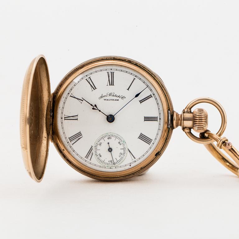 Am Watch Co, Waltham, pocket watch, 40 mm, hunter.