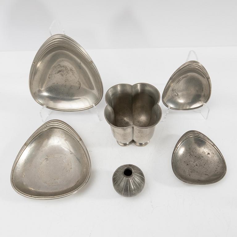 Just Andersen, ett parti tennföremål, 6 delar, Danmark, 1900-talets första hälft.