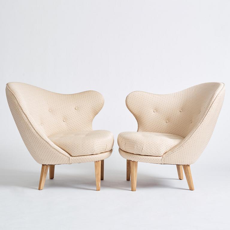 Arne Norell, a pair of "Gary" (The Thumb) easy chairs for Gösta Westerberg, Sweden 1950s.