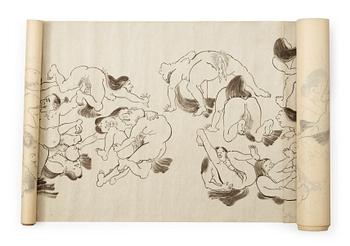 1596. A long hand scroll Shunga drawing, Kano School, Edo (1603-1868).