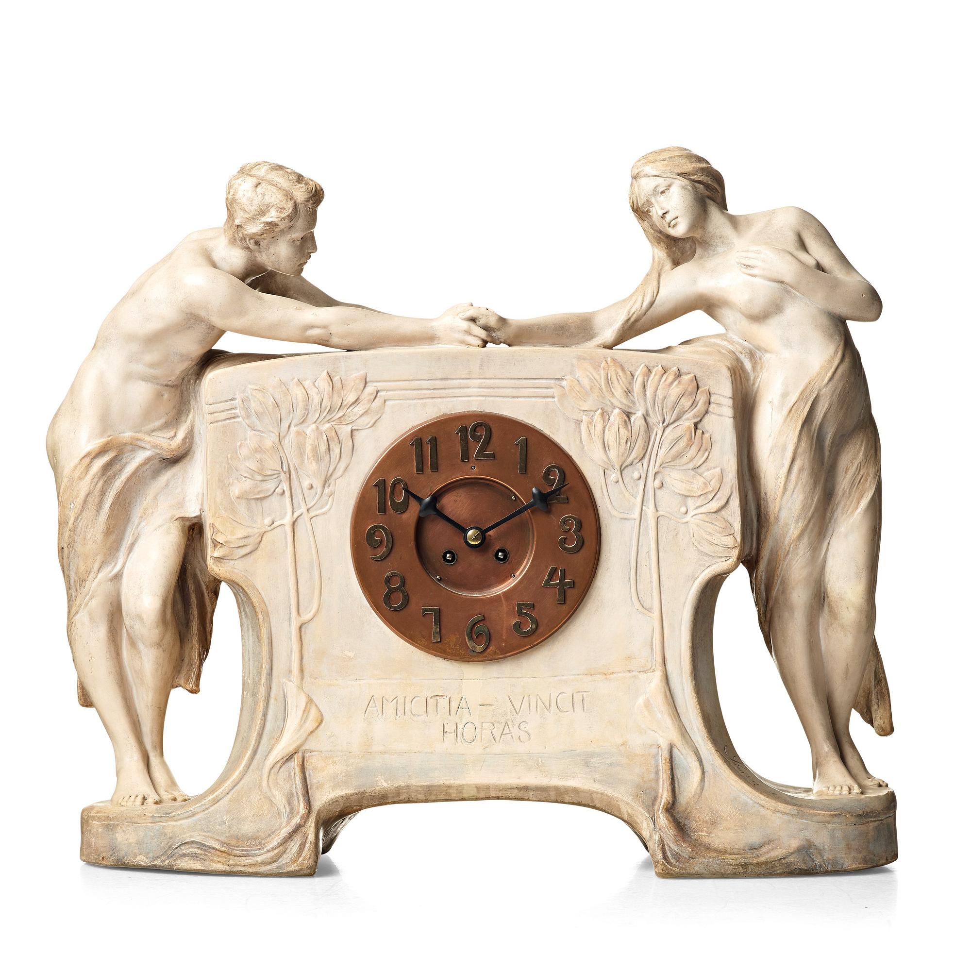 FRIEDRICH GOLDSCHEIDER, a ceramic mantel clock "Amicita", Simon, Wien, ca 1901/02, model 2305.