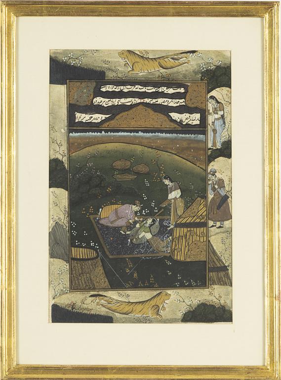 Four Indian and Persian miniature paintings, 20th Century.