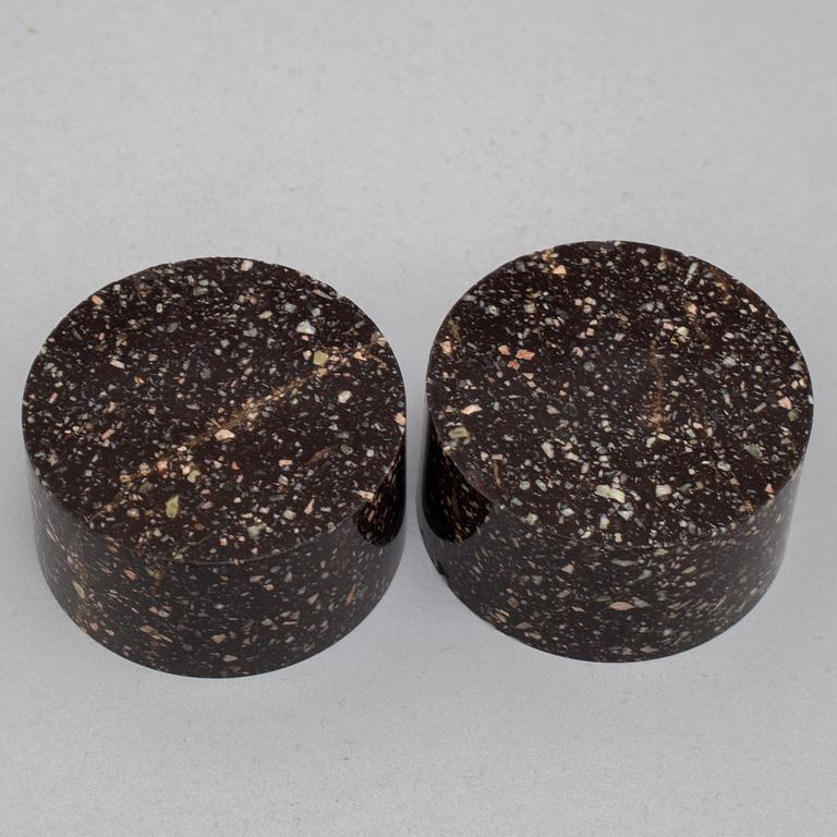 A pair of Swedish 19th century porphyry salts.