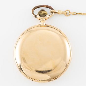 Grosjean Freres, pocket watch, 18K gold, hunter, chain in 18K gold, 53 mm.