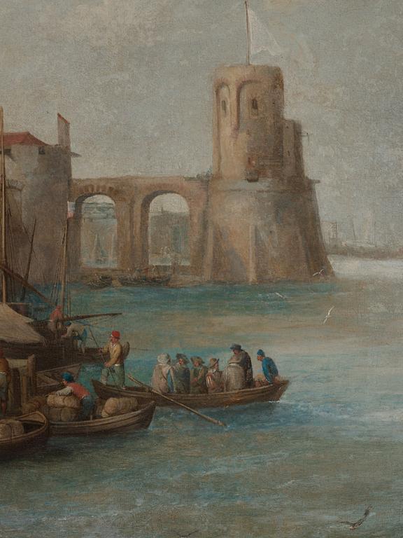 Abraham Willaerts Attributed to, Coastal Landscape with numerous Ships and Figures on the Shore.