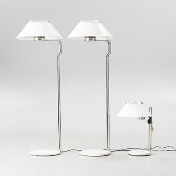 Per Sundstedt, floor lamps, a pair, and table lamp, "Mars", Kosta Lampan, respectively Ateljé Lyktan, late 20th century.