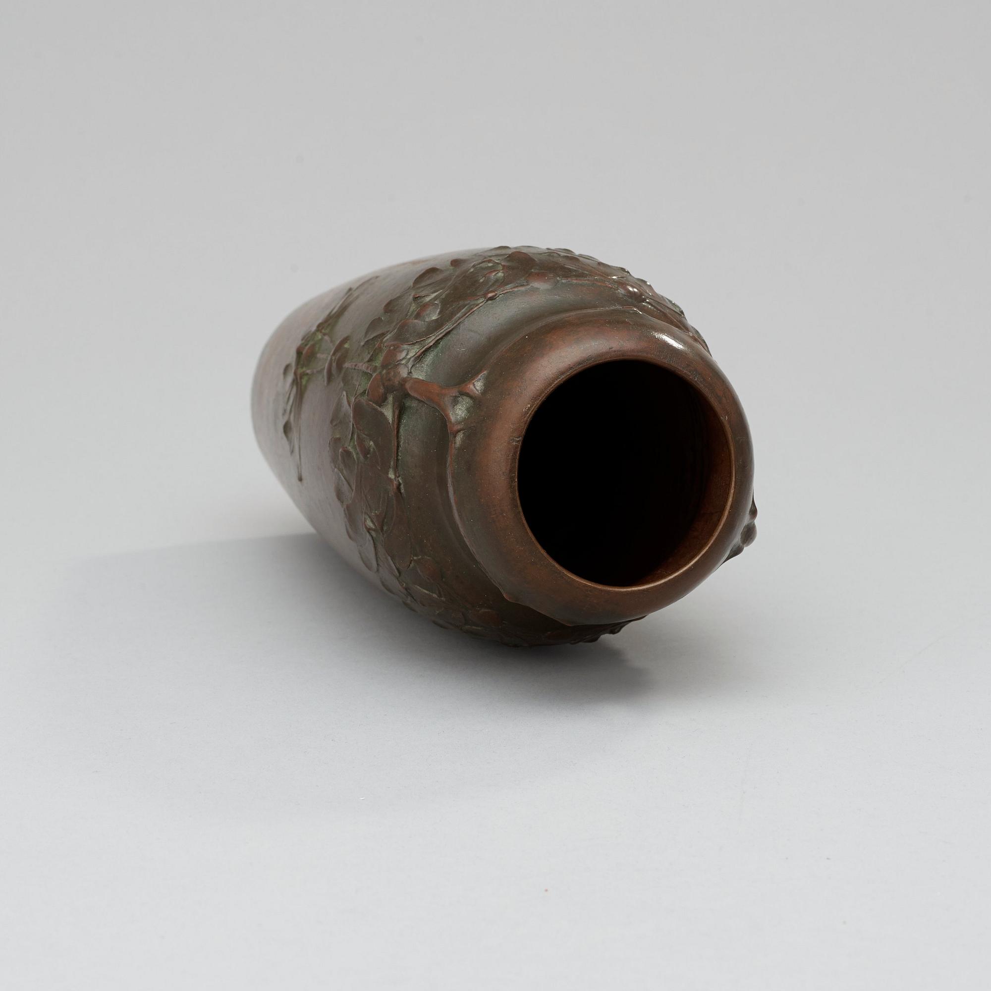 A Hugo Elmqvist Art Nouveau patinated bronze vase by Elsa Kock, Stockholm, early 1900's.