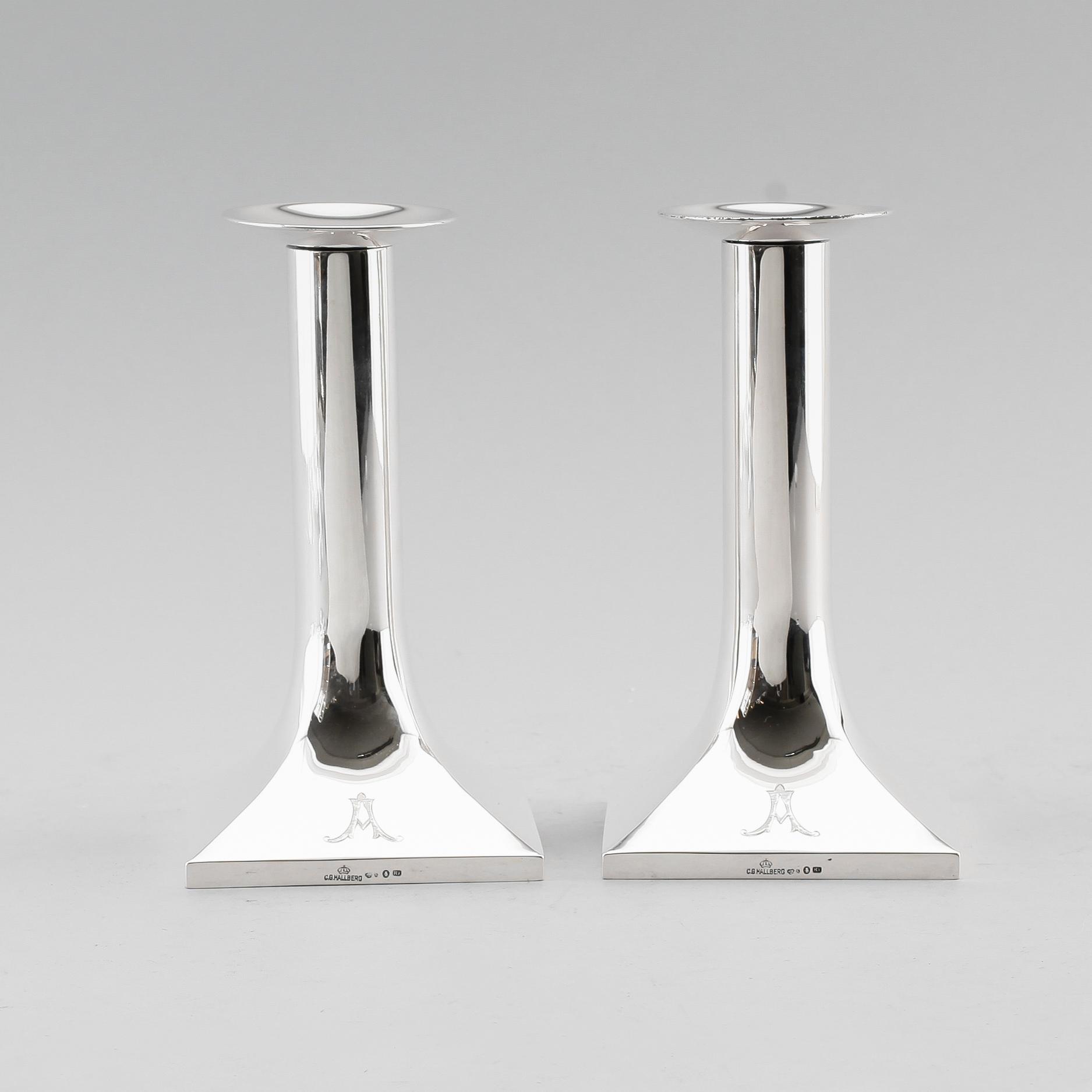 LJUSSTAKAR, 1 par, silver, jugend, CG Hallberg, Stockholm, 1919.