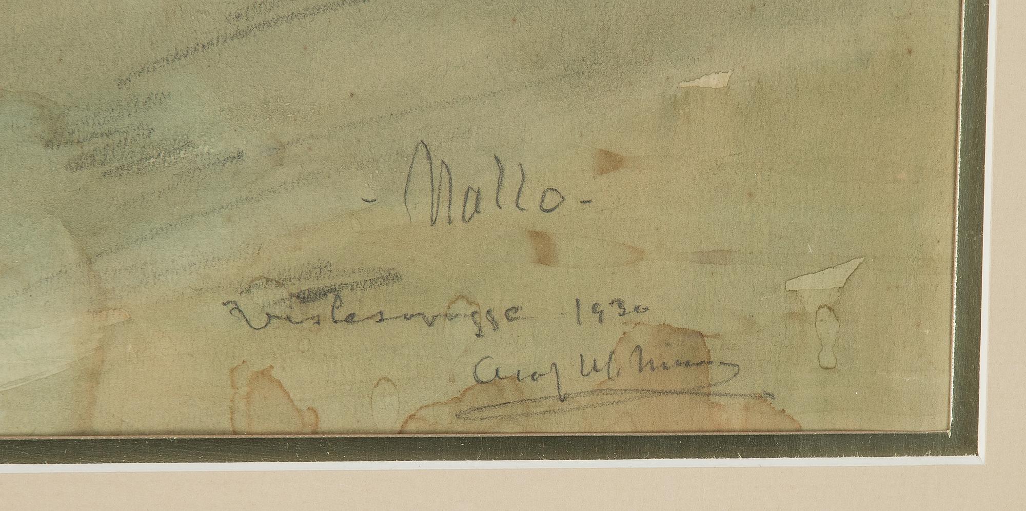 Olof Walfrid Nilsson, akvareller, två stycken, signerade och daterade -28 samt -30.