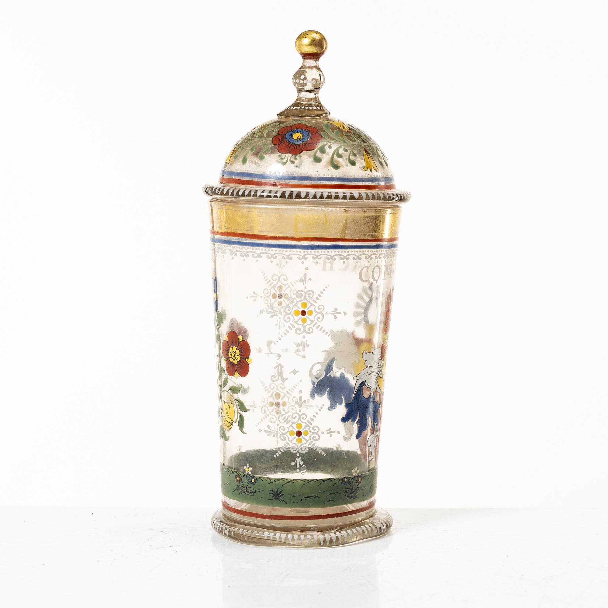 A historic style Bohemian glass cup with cover, 19th century.
