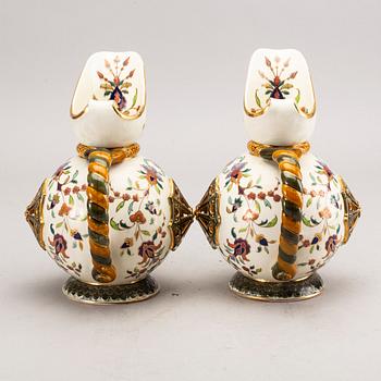 A pair of Rörstrand majolica jugs around 1900.