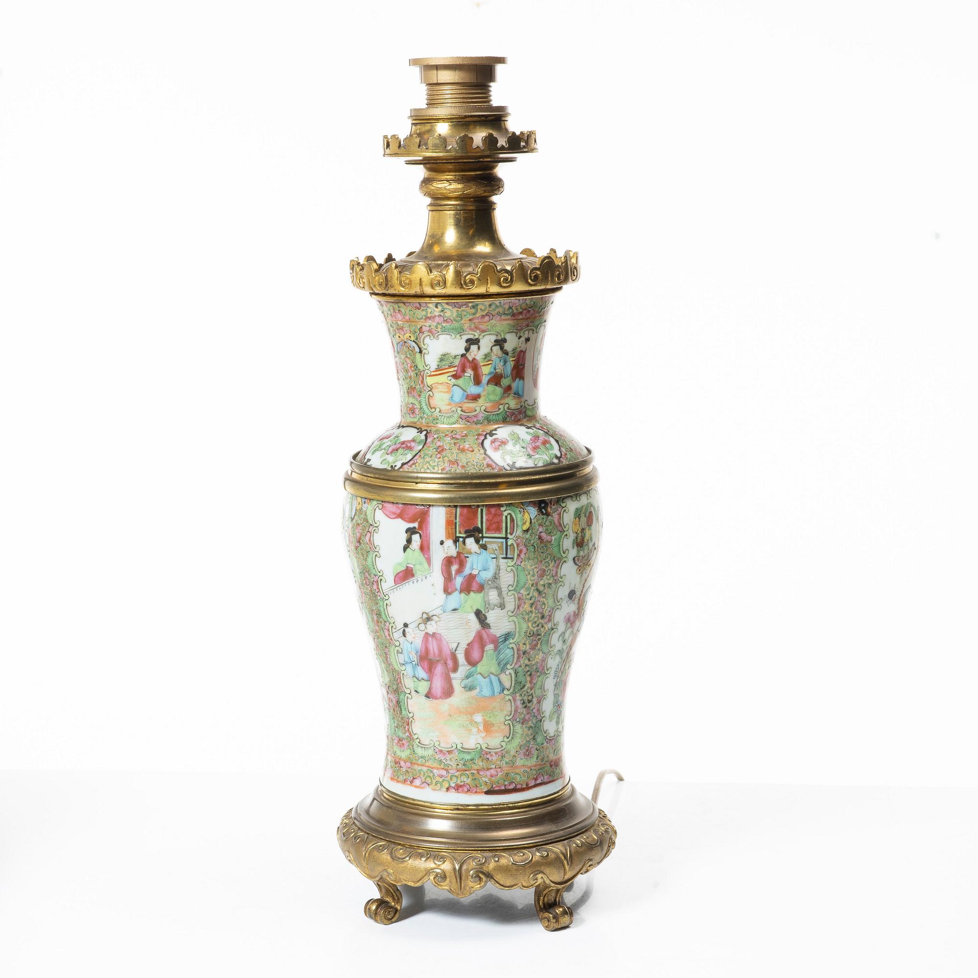 A famille rose Canton vase/table lamp, Qing dynasty, 19th century.