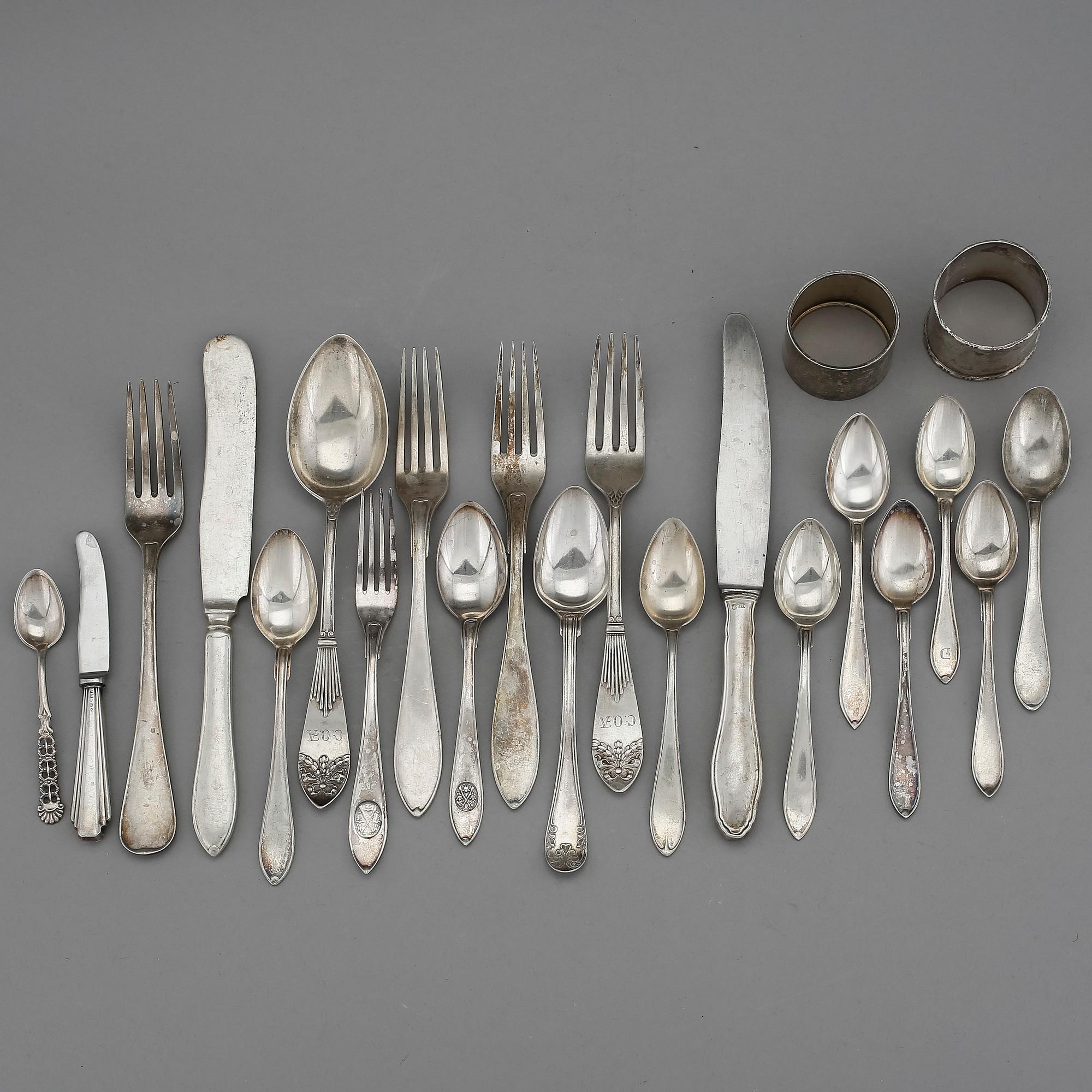 PARTI BESTICK, 33 st, silver, mestadels Sverige, 1800-1900-tal, vikt ca 1150 g.