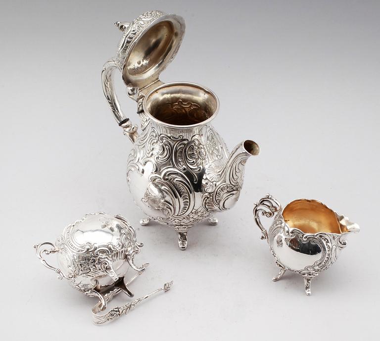 KAFFESERVIS, 3 delar, silver, GEWE, 1949/51. Vikt ca 1516 gram.
