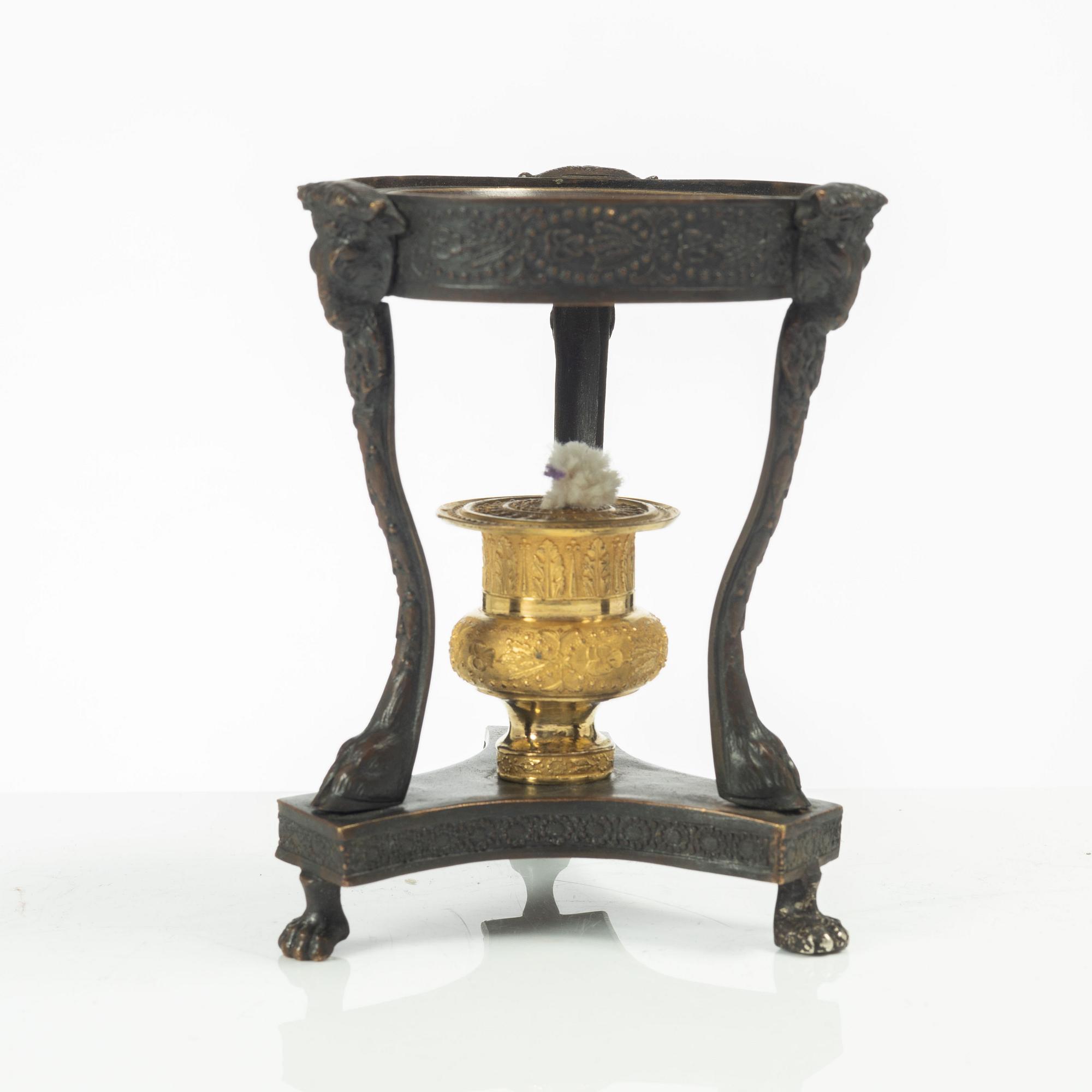 A French Empire ormolu and patinated brûle-parfume, early 19th century.