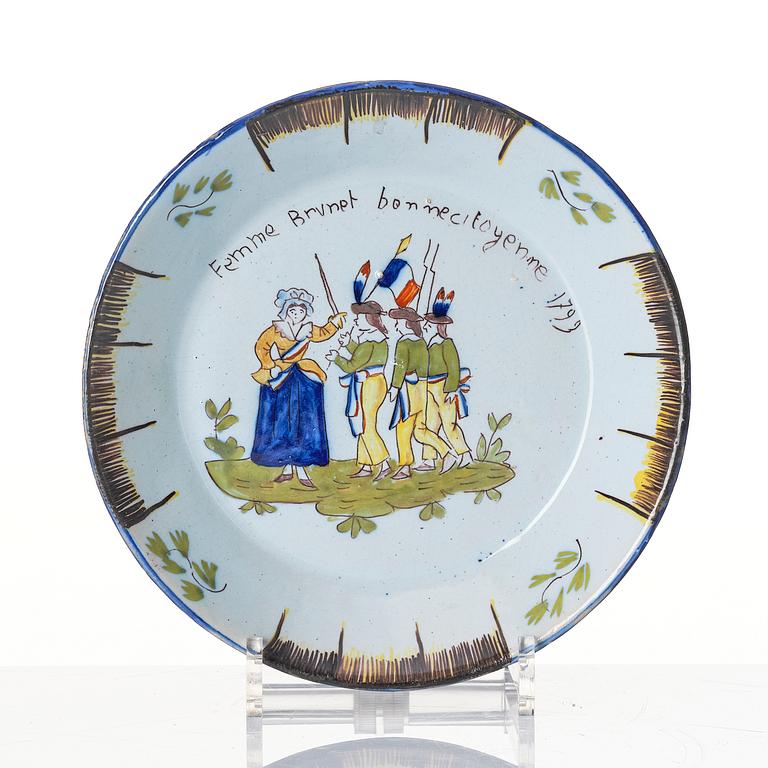 A group of ten French revolution faiance plates, 1790s.