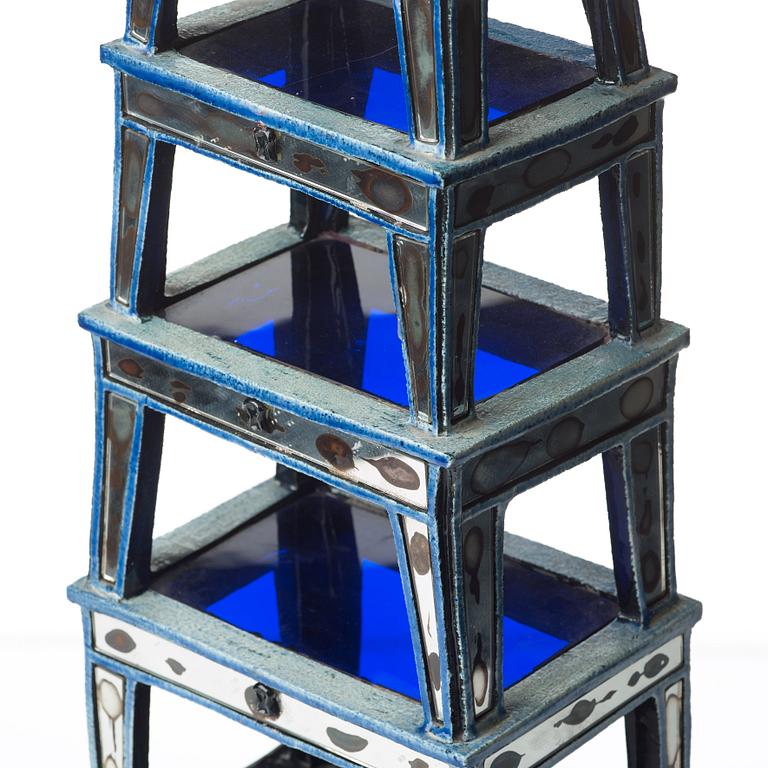 Birger Kaipiainen, a stoneware, blue glass and mirror glass sculpture, "Napoleon's table", Finland ca 1969.