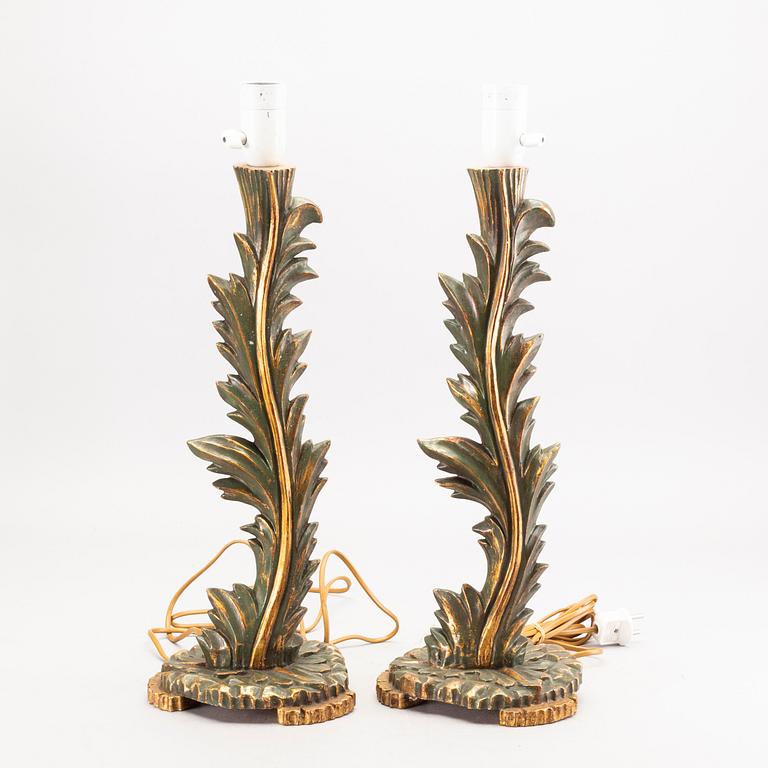A pair mid 20th century wood table lamps form Paoletti, Firenze Italy.