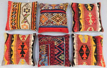 SIX KILIM CUSHIONS, AROUND 50 x 50 cm.