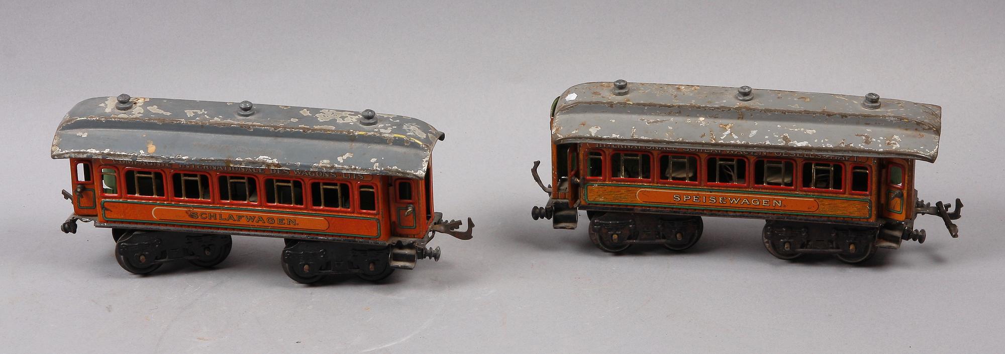 TÅGVAGNAR, 2 st, plåt, Bavaria, 1900-talets början.