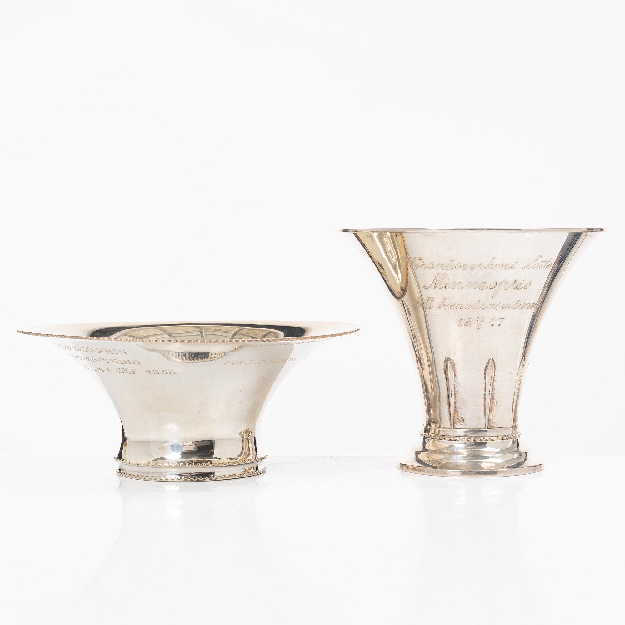 A Swedish silver vase and bowl, marks of CG Hallberg, Stockholm 1933, and Tenn & Silver Ab, Gothenburg 1952 respectively.