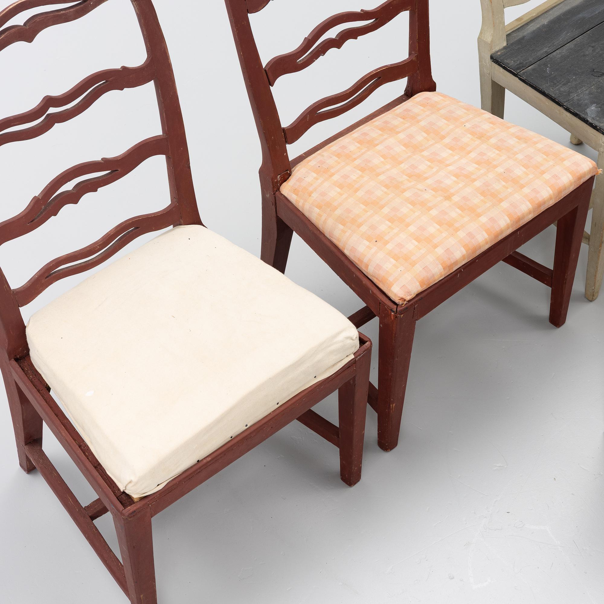 Nine chairs, so-called laughing chairs, 17th and 18th Century.