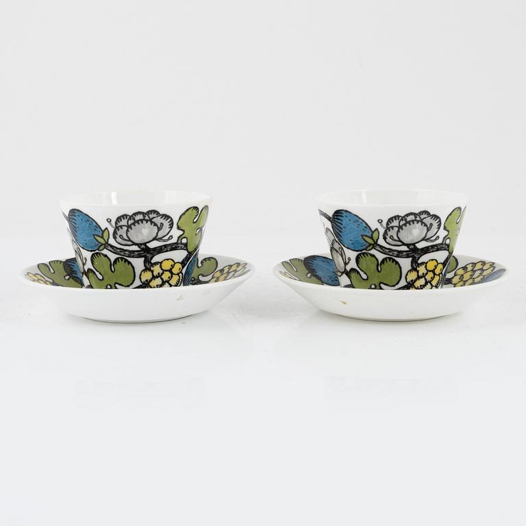 Stig Lindberg, kaffekoppar med fat, 5 st, benporslin, "Riviera", Gustavsberg, 1970-tal.